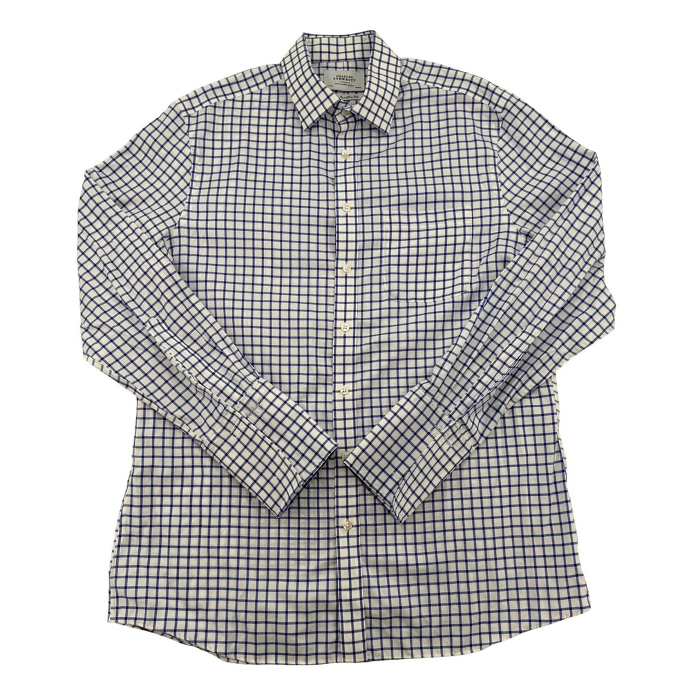 Charles Tyrwhitt Men 17/35 Non Iron Slim Fit Dress Shirt Blue White Check French